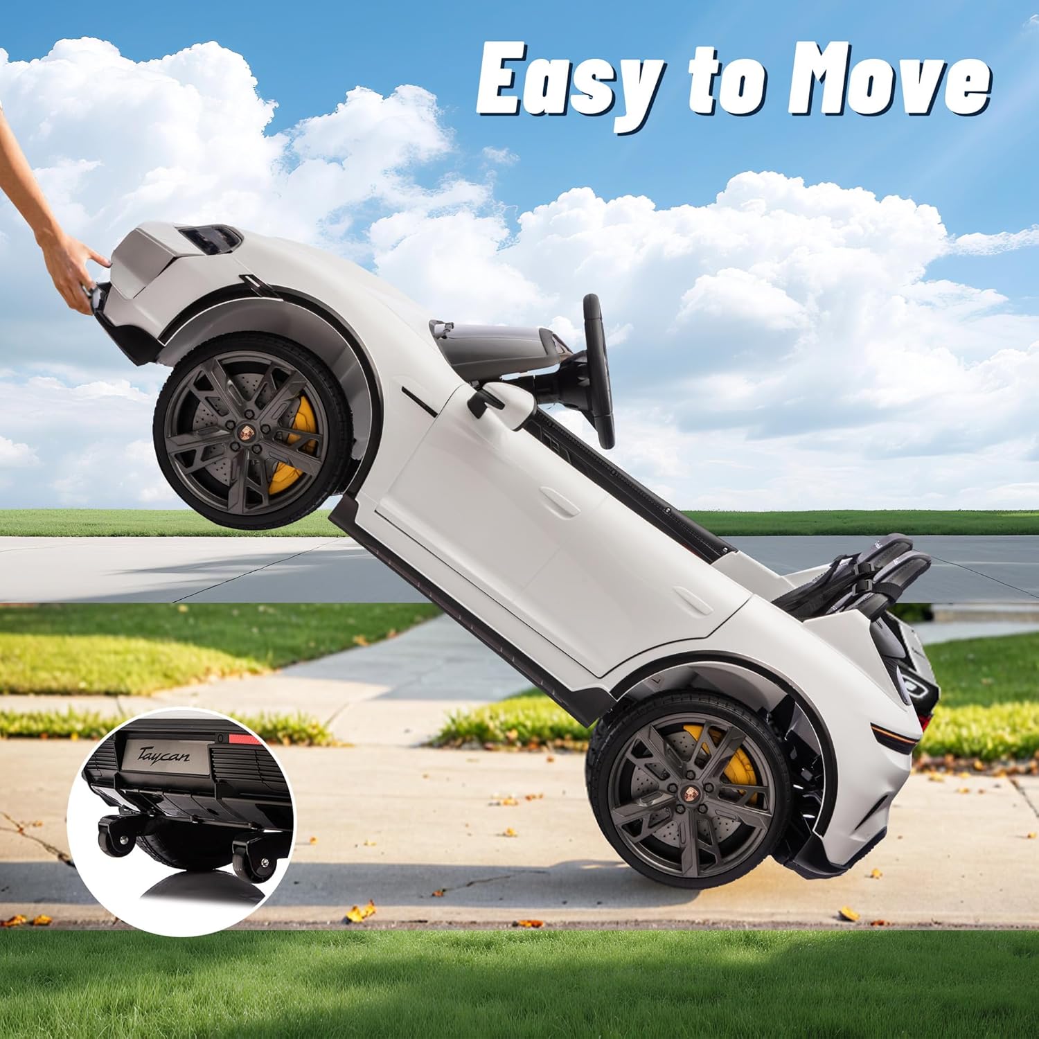 FORESEE Kids 24V 2-Seater Electric Ride On Car, 24V Licensed Porsche Taycan Turbo S Electric Power Ride On Car w/ 132lb Weight Capacity, Parent Control, MP3 Music, LED Lights - White