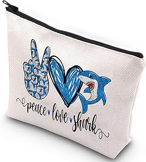WZMPA Funny Shark Cosmetic Bag Shark Lover Gift Peace Love Shark Makeup Zipper Pouch Bag Animal Lover Gift, Peace Love Shark, Fit