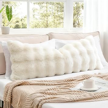 OTOSTAR Set of 1 Plush Throw Pillow Cover 14x36 Inch Soft Decorative Fluffy Faux Fur Pillowcase Cushion Cover for Couch Sofa Bedroom Cream White