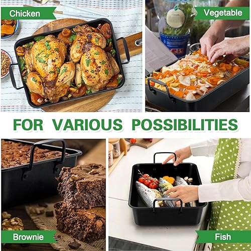 Miniatura 6 de Joyfair Sartén antiadherente de 15.3 pulgadas con juego de estante, sartén grande resistente para carne de pavo y pollo, incluye estante