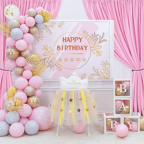 Miniatura 5 de Hiasan Cortinas de fondo rosa para fiestas, cortinas de fondo de fotografía de poliéster para baby shower, decoraciones de boda, 5 x 7 pies, juego