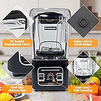 Vista 4 de Licuadora comercial para restaurante resistente, licuadora silenciosa profesional, mezclador comercial de 1800 W para batidos, licuadoras