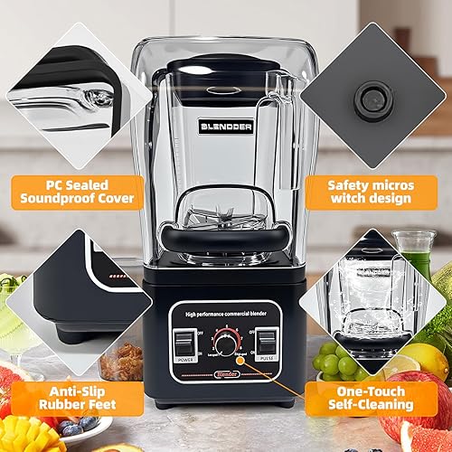 Miniatura 4 de Licuadora comercial para restaurante resistente, licuadora silenciosa profesional, mezclador comercial de 2200 W para batidos, licuadoras de