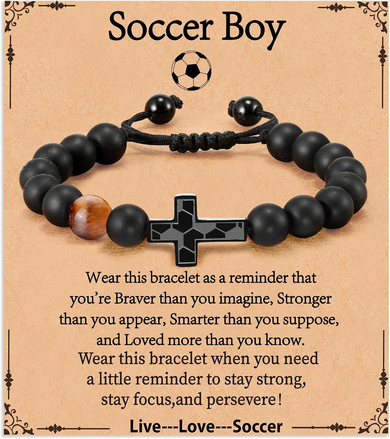 Baseball/Football/Soccer/Basketball Cross Bracelet for Teen Boys Kids, Natural Beaded Bracelet Christian Religious Jewelry Gifts