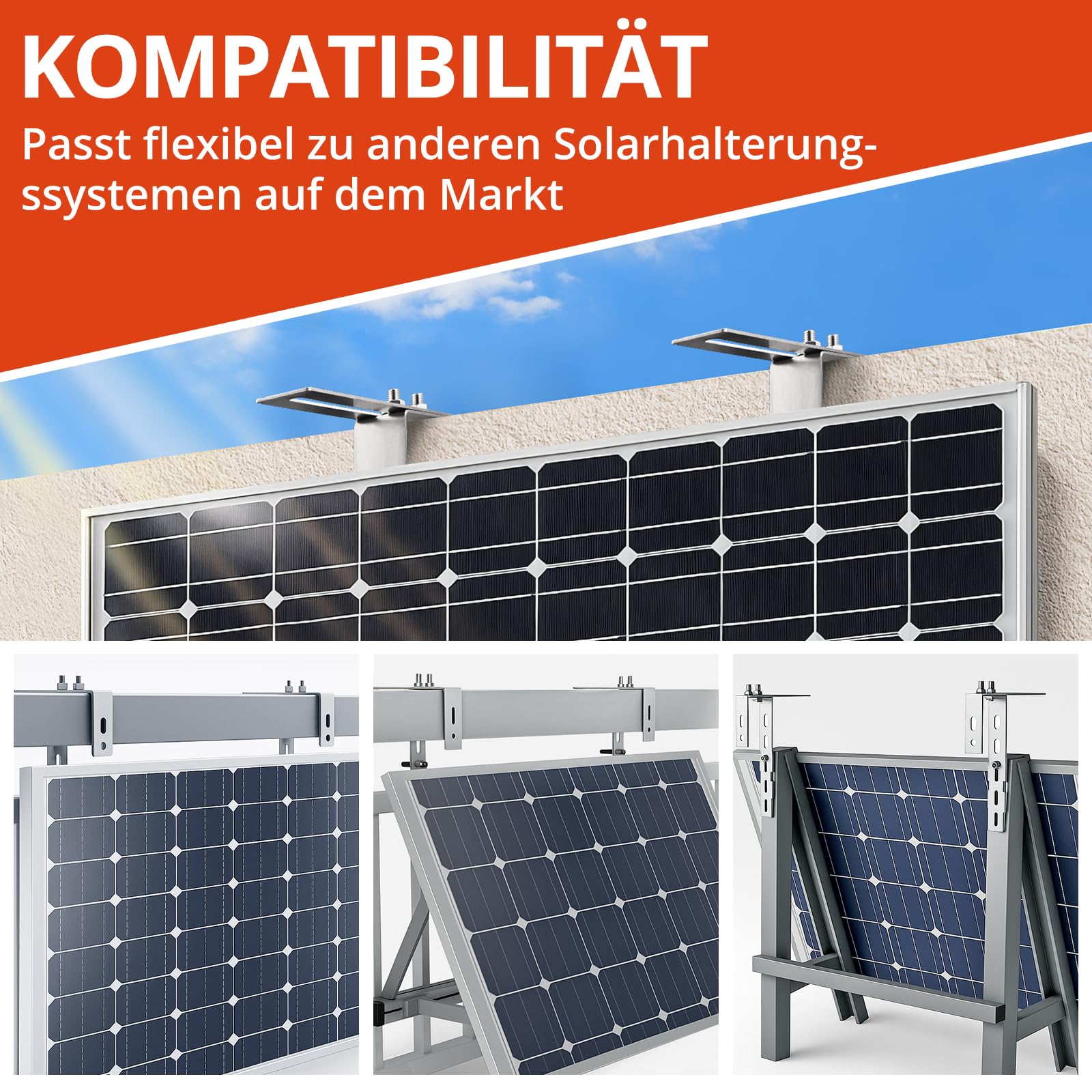 GETLITOOL 4×Solar Balkonkraftwerk Halterung 65-190MM Verstellbare Balkonhalterung für Solarmodule, Edelstahl 304 Balkon Haken Set, Solarpanel Halterung Kein Bohren zur Runde Eckig Balkongelände