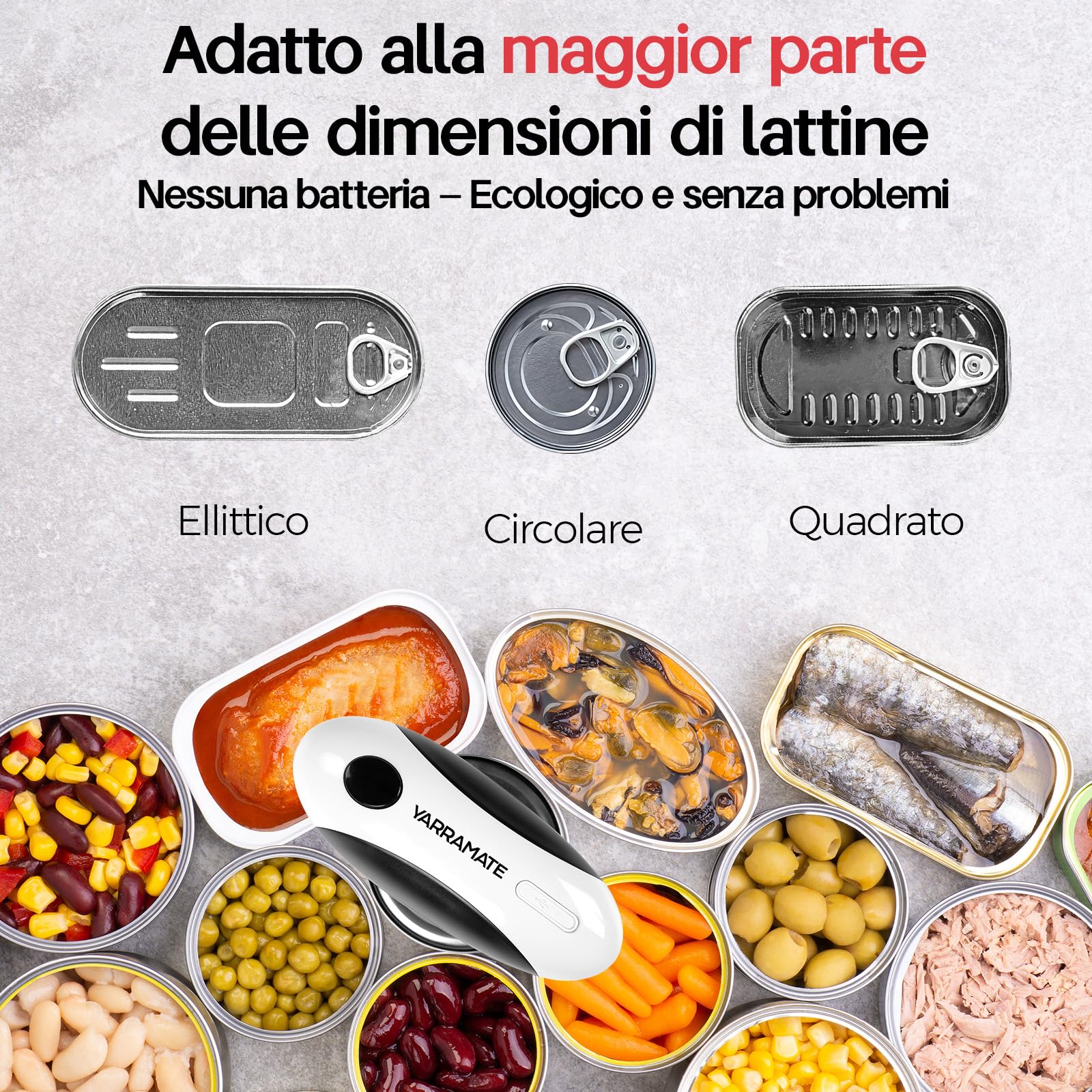 YARRAMATE Apriscatola elettrica ricaricabile – apriporta scatola di conservazione automatica a un tasto, bordo liscio, mani libere per anziani, con borsa portaoggetti, portatile da viaggio campeggio