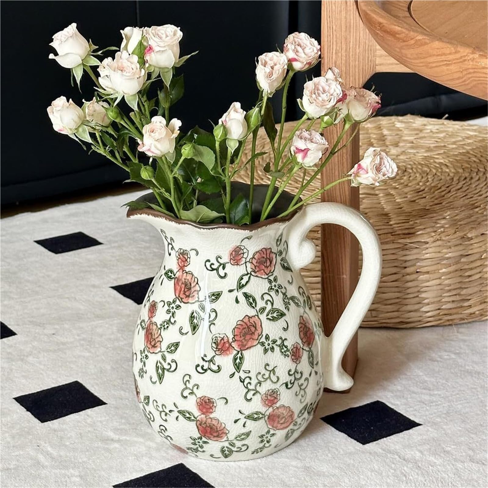 Ładny wazon rustykalny ceramiczny kwiat retro popękana glazura kwiatowe wazony dom wiejski dekoracyjne dekoracje półek (C1)