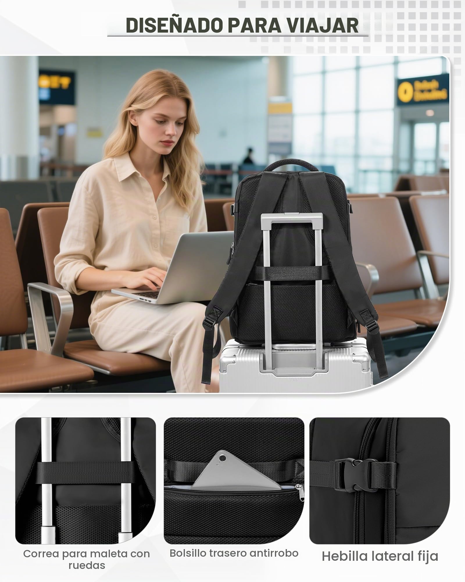 HPLQQ Mochila Viaje Cabina Avion para Easyjet Mochilas de Vacío con Bomba Bolsa de Cabina Equipaje de Mano para Mujer Mochila de Senderismo Mochila Impermeable Cabina Mochila,E01-Negro