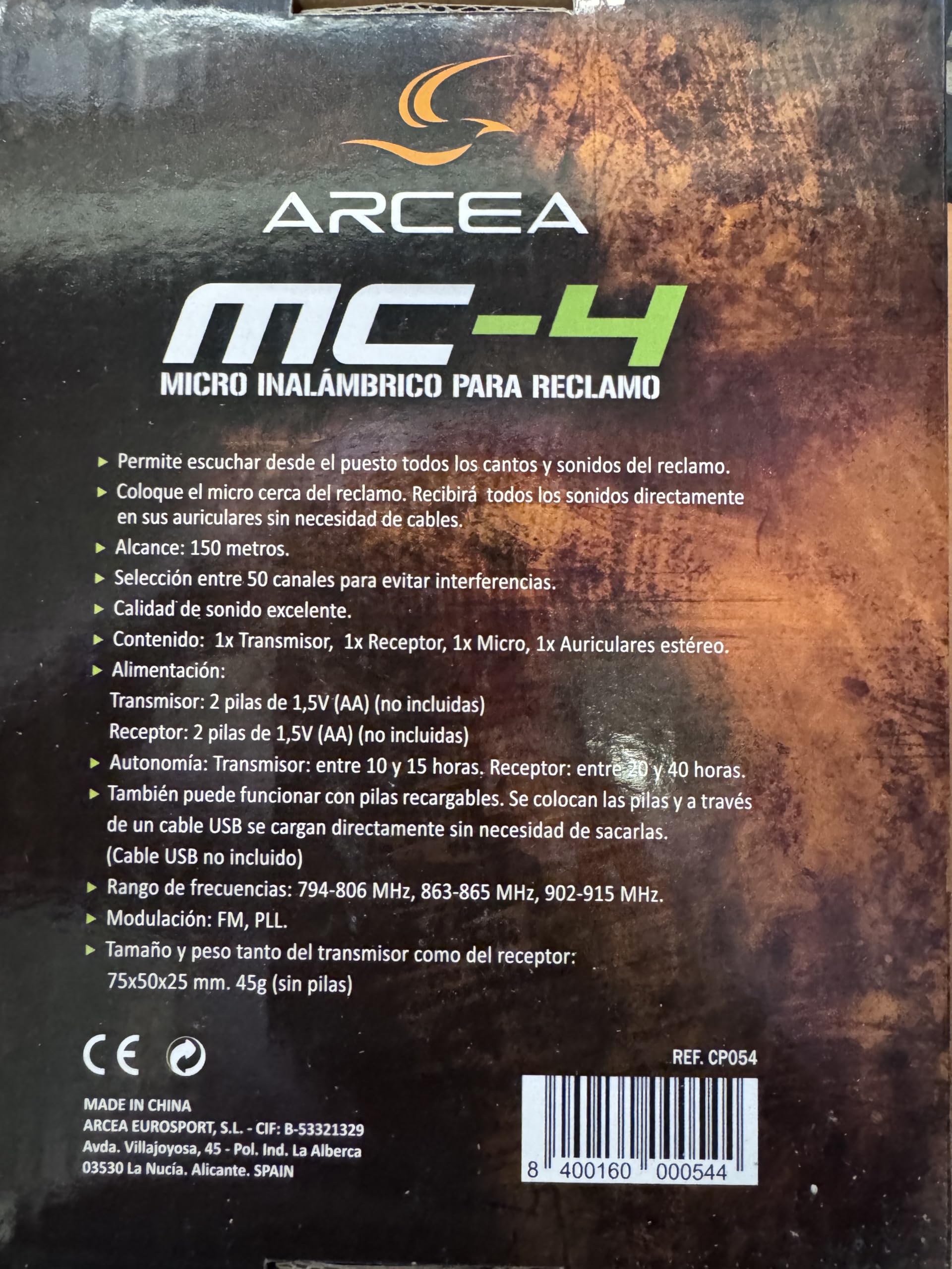 Micro para Perdiz con reclamo MC-4. Permite Escuchar Desde el Puesto Todos los Cantos. Alcance 150 Metros