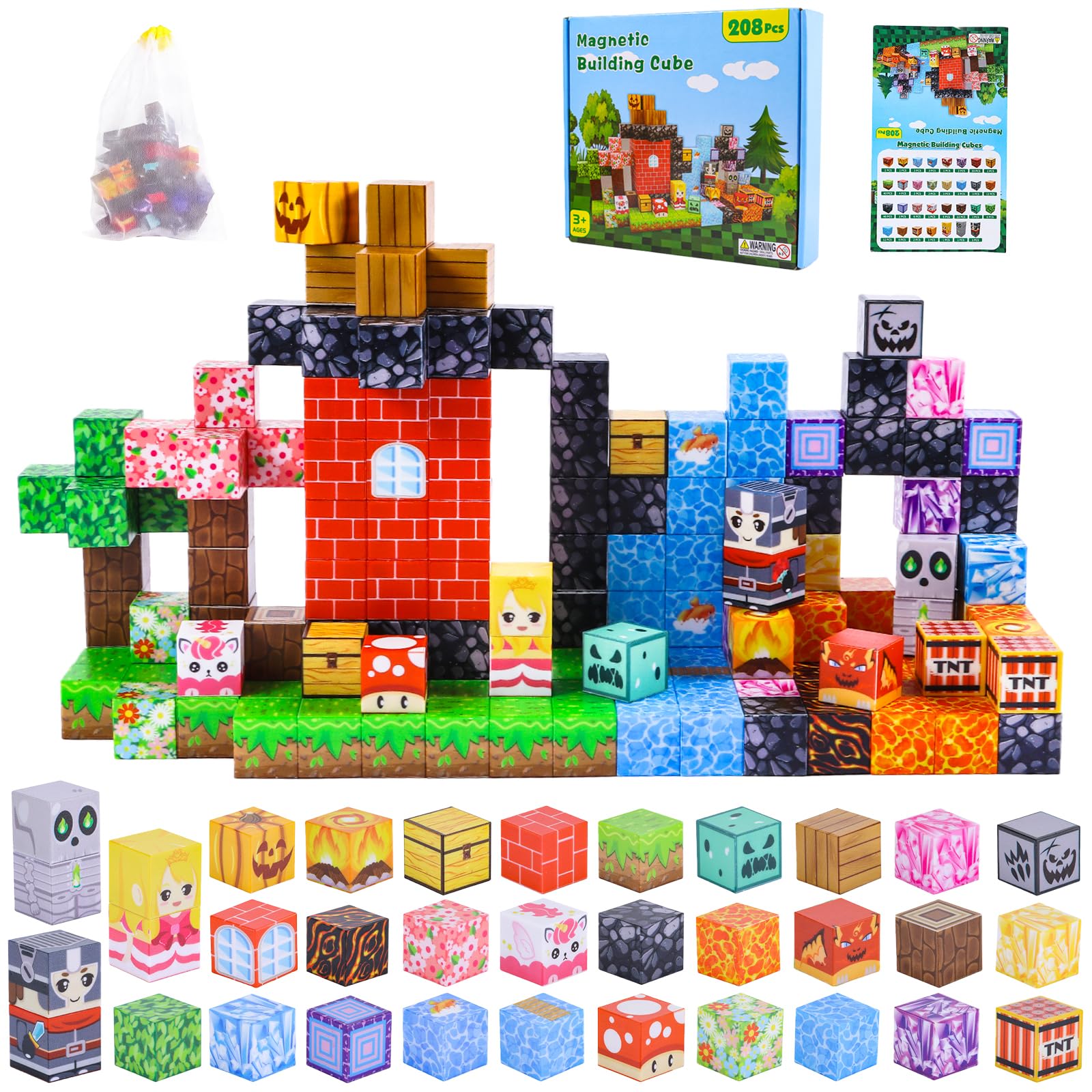 MEESHEEP 208 Teile Magnetische Bausteine, Baue Genau Die Abgebildeten Modelle | STEM Montessori-Spielzeuge Kinder (3-10J) | Fördert Kreativität, Vorstellungskraft & Selbstvertrauen | Aufbewahrbar