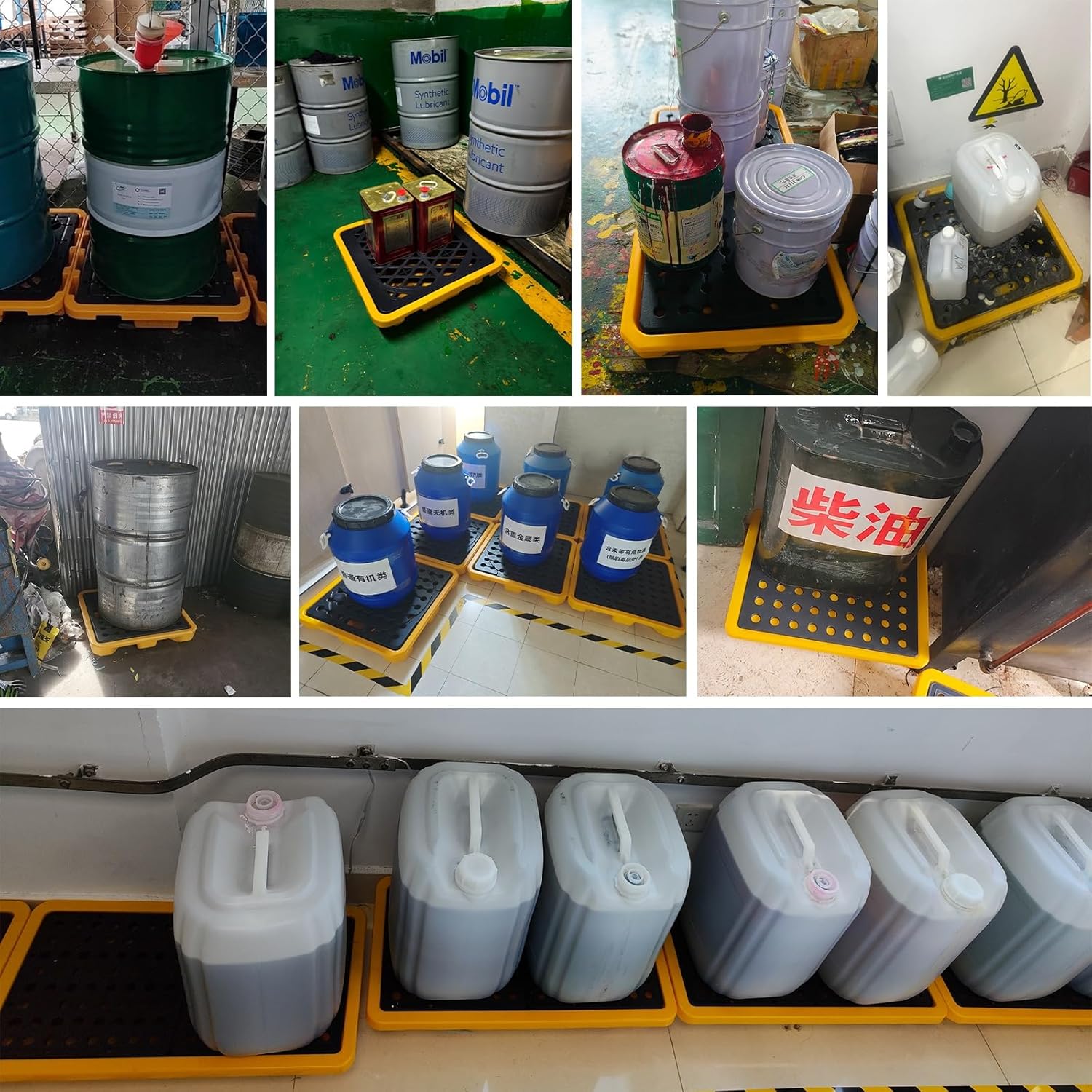 Oil Tank Spill Containment Tray, Industrial 1 Drum Spill Containment Modular Platform for Laboratories Supermarket Basement Storage, Low Profile Plastic Pallet with Drain(49x35.5x9.5 cm(19.3x14x3.7 in