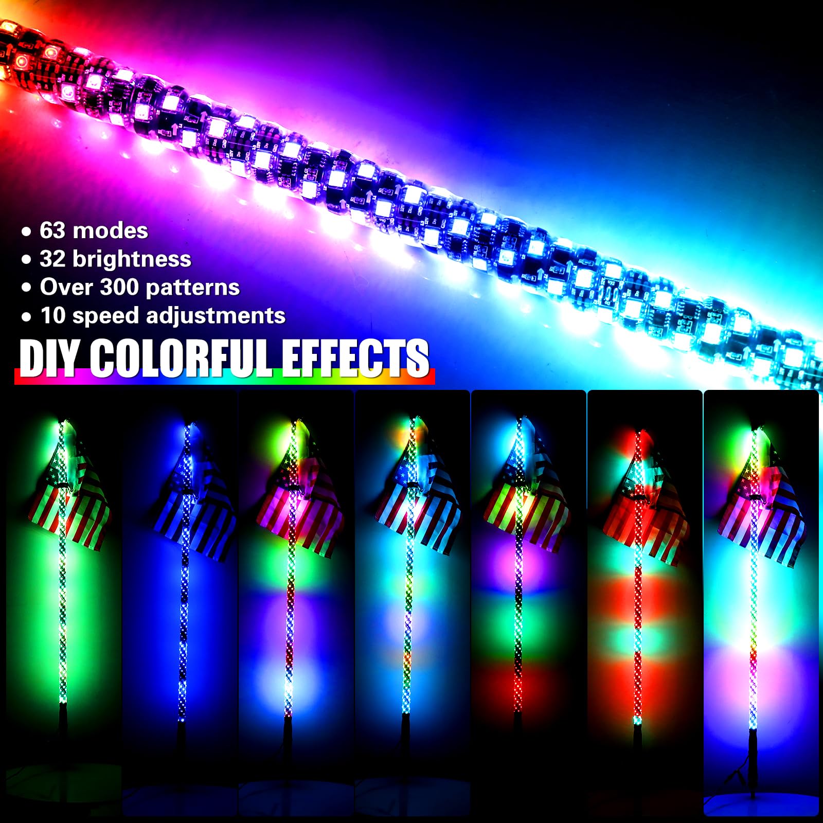 UTVJATV 2PCS 4FT Whip Lights with APP & Remote Control Spiral LED Whip Lights Antenna Light Whip for UTV ATV Can-Am RZR SXS Polaris Offroad Truck