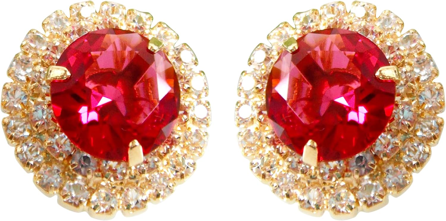 Navachi 18k Gold Plated Multicolor Round Zircon White Crystal Omega Back Stud Earrings