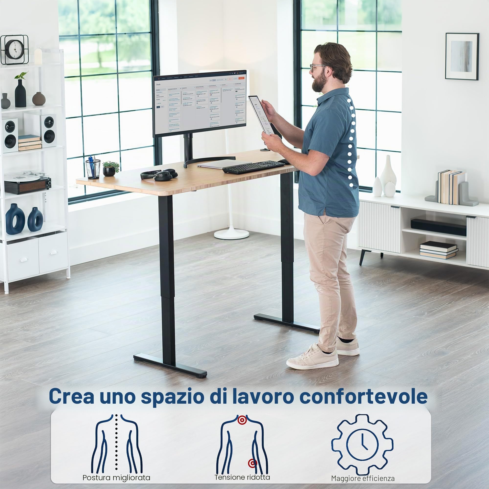 VIVO Struttura Scrivania Elettrica Regolabile in Altezza con Doppio Motore Rinforzato, Portata 100 kg, per Piani fino a 216 x 109 cm, con Controller di Memoria, Nero, DESK-E-200B