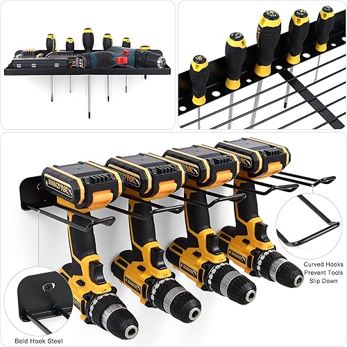 Miniatura 4 de YIBOT Organizador de herramientas eléctricas soporte de taladro resistente organizadores de herramientas y estante de almacenamiento diseño de acero