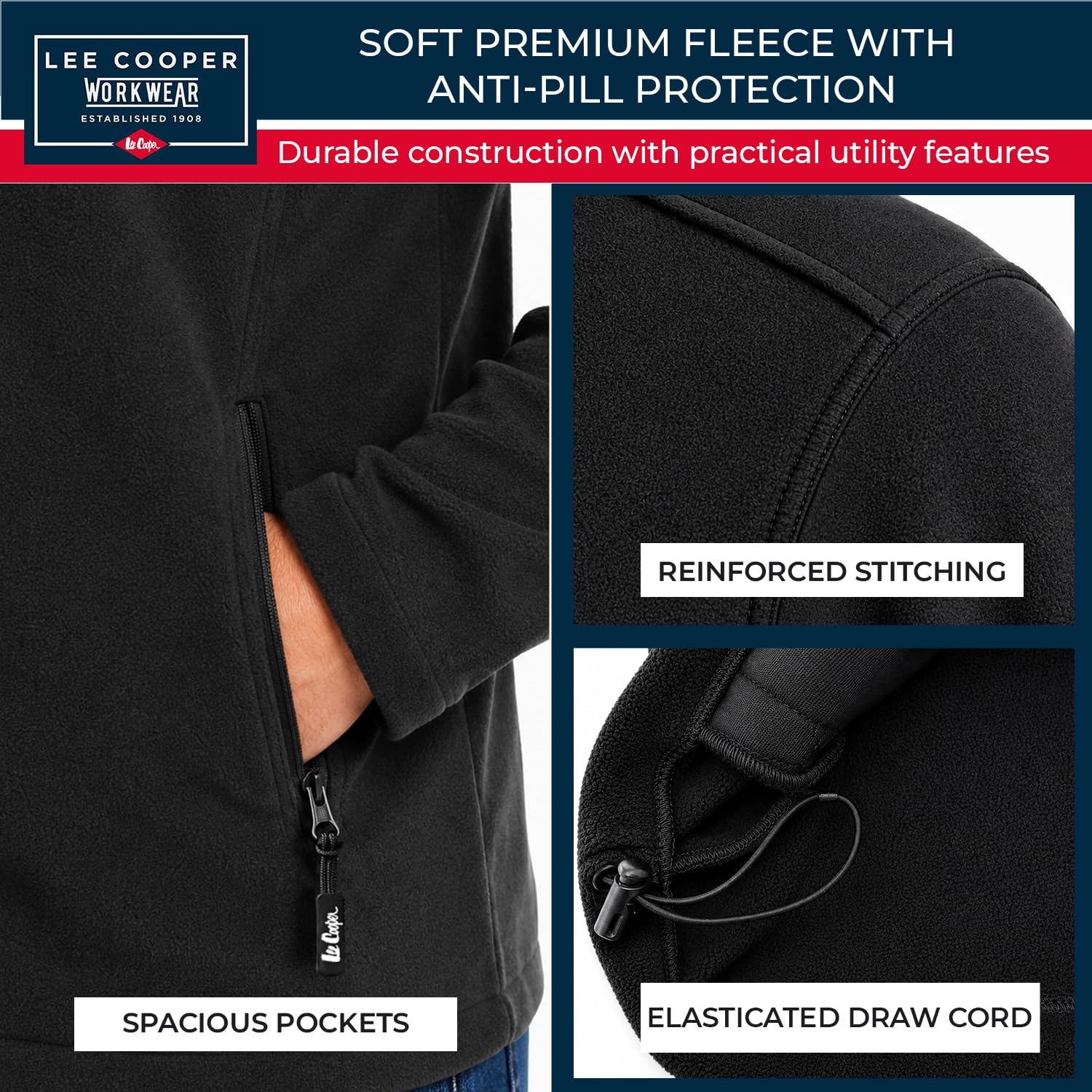 Lee Cooper Suéter Térmico de Forro Polar con Cremallera Completa Pullover Sweater Hombre (Pack de 1)
