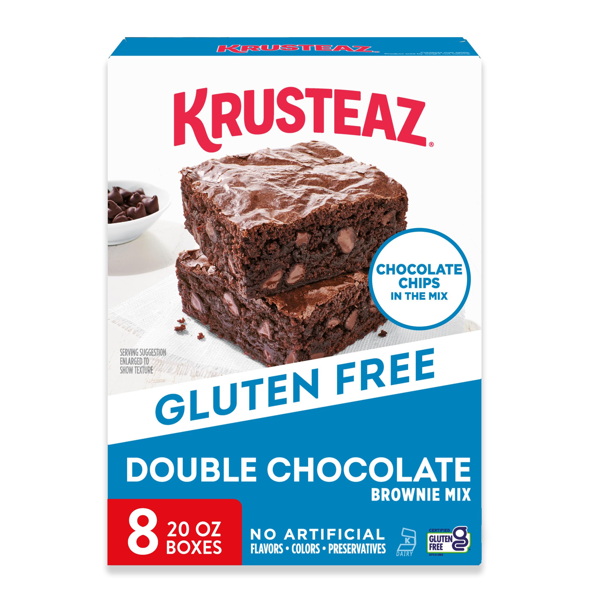 Krusteaz Gluten Free Double Chocolate Brownie Mix, Includes Chocolate Chips, Certified GF, Gluten Free Baking Mix, 20-ounce Boxes (Pack of 8)