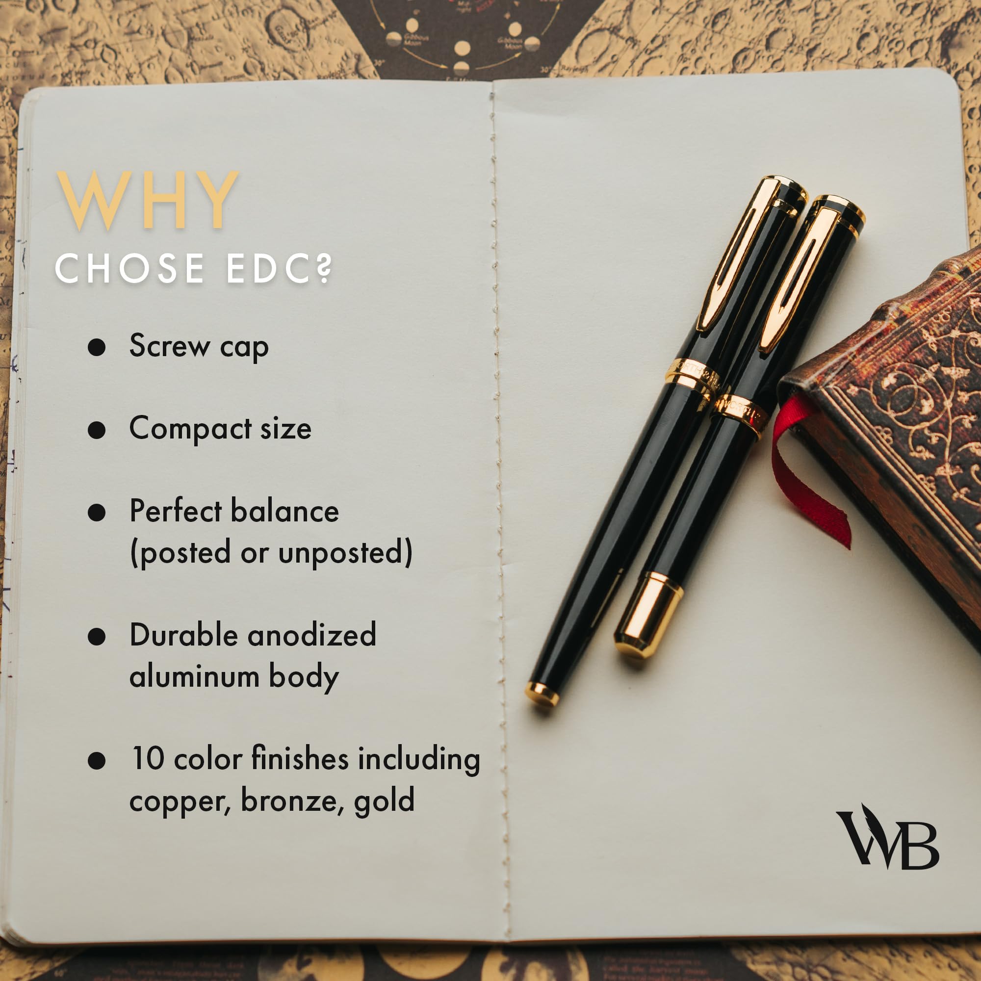 Wordsworth and Black Fountain Pen Mini EDC: Luxury Black Heavy Pocket Pen, Gold Finish, Medium Nib, 6 Ink Cartridges - Image 4