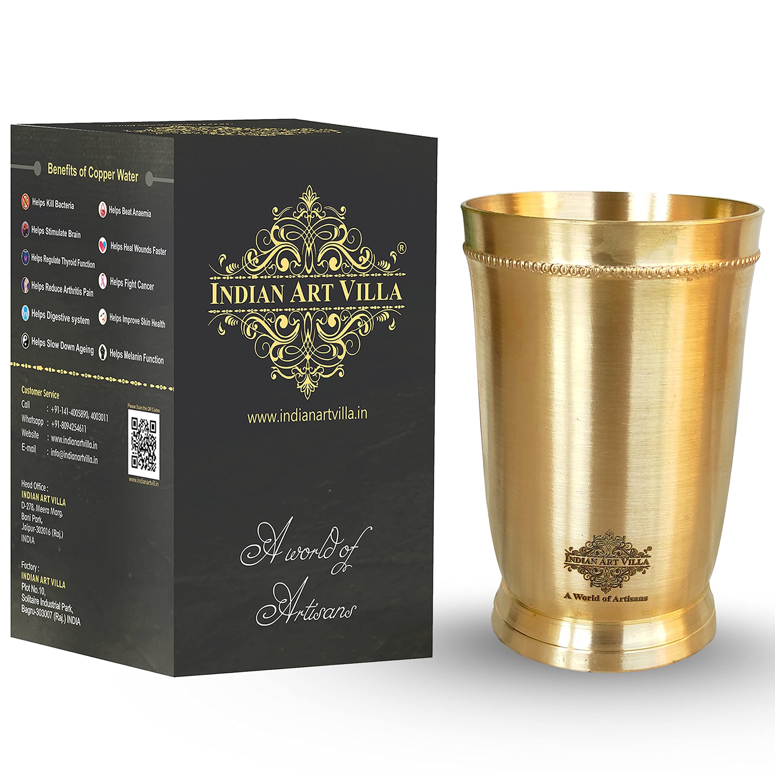 INDIAN ART VILLA Pure Brass Matt Finish Glass/Tumbler with Brass Bottom, for Drinking Serving Water, Brass Glass Volume-270 ML, 1 Piece