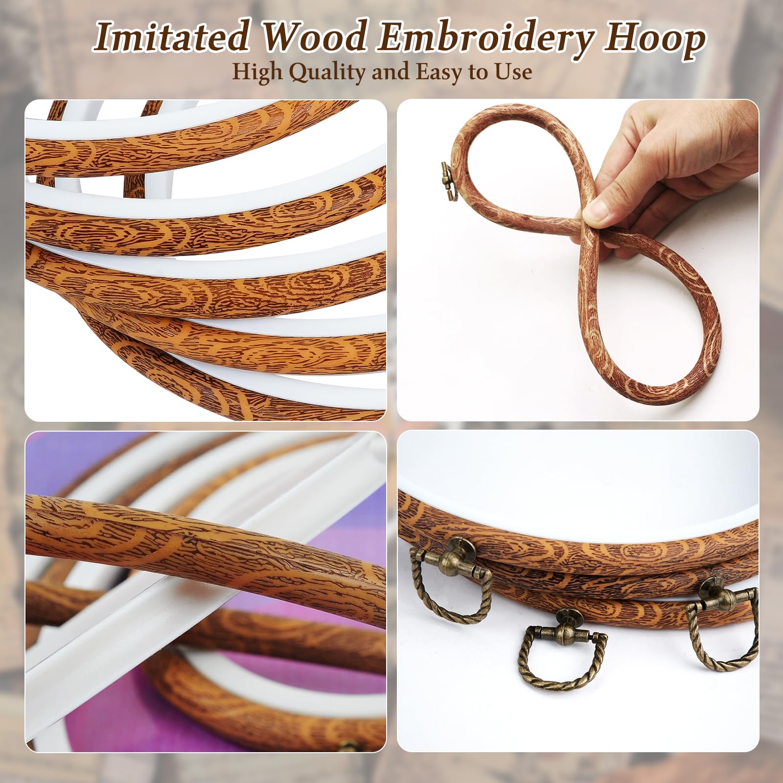 6 Telai Da Ricamo In Legno Finto 20cm - Cerchi Per Punto Croce, Ricamo A Mano E Decorazione - Foto 2