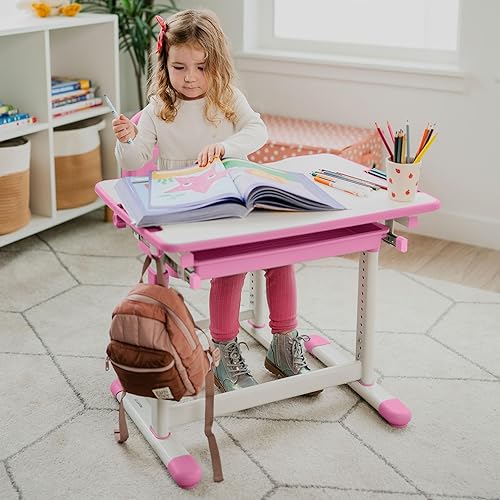 Miniatura 9 de Mount-It! Juego de escritorio y silla para niños, altura ajustable resistente, escritorio para niñas, escritorio de estudio y sillas para niños,