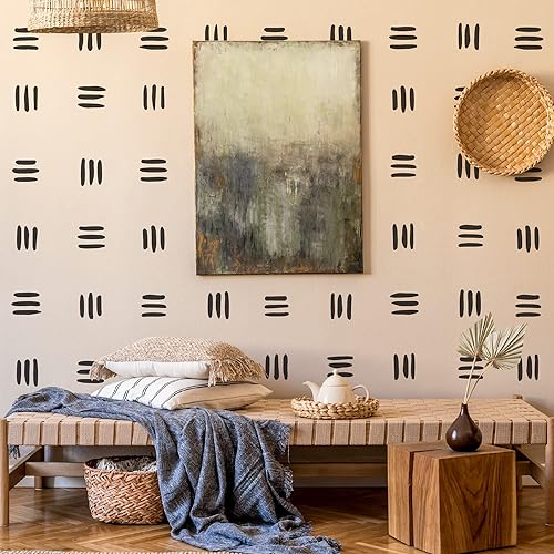 Vista 26 de Calcomanías de pared abstractas de vinilo negro de línea irregular gruesa, calcomanías bohemias modernas para despegar y pegar, 120 rayas verticales
