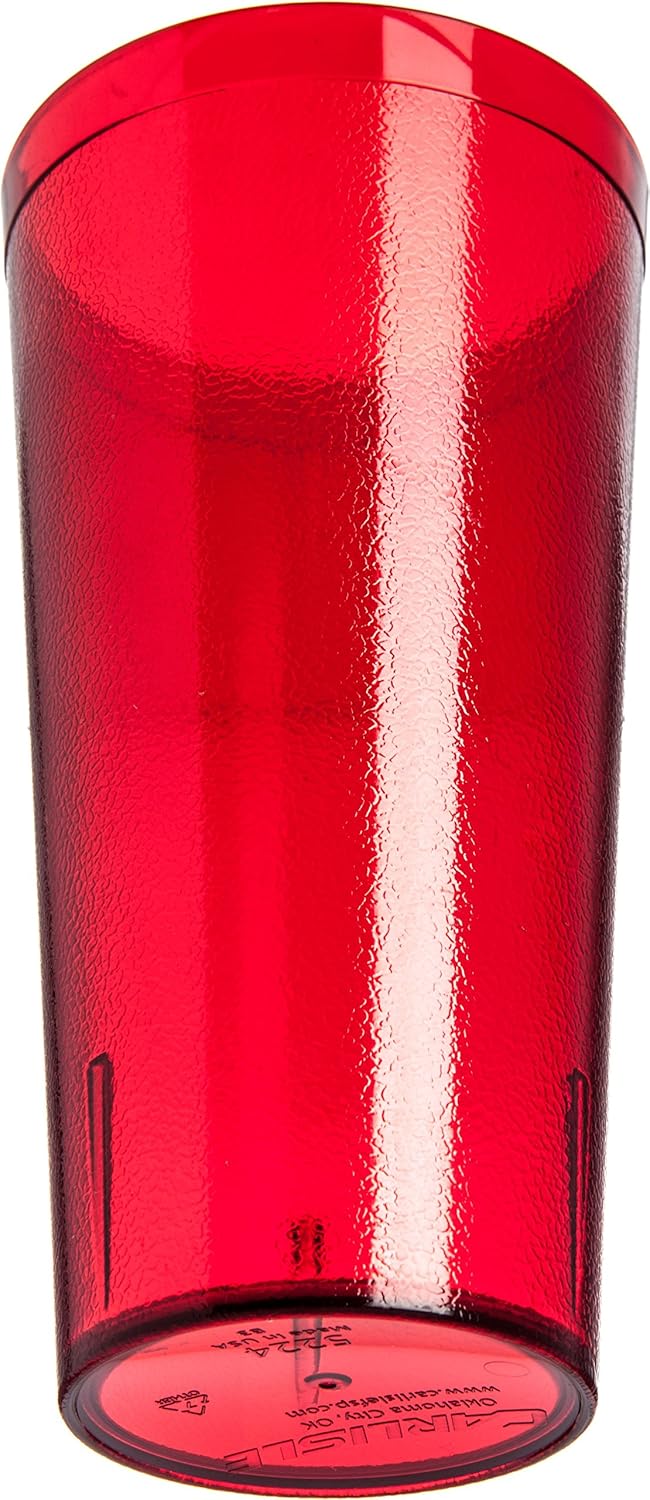 Carlisle FoodService Products Stackable Tumbler Plastic Tumbler with Pebbled Exterior for Restaurants, Catering, Kitchens, Plastic, 26.5 Ounces, Ruby, (Pack of 72)