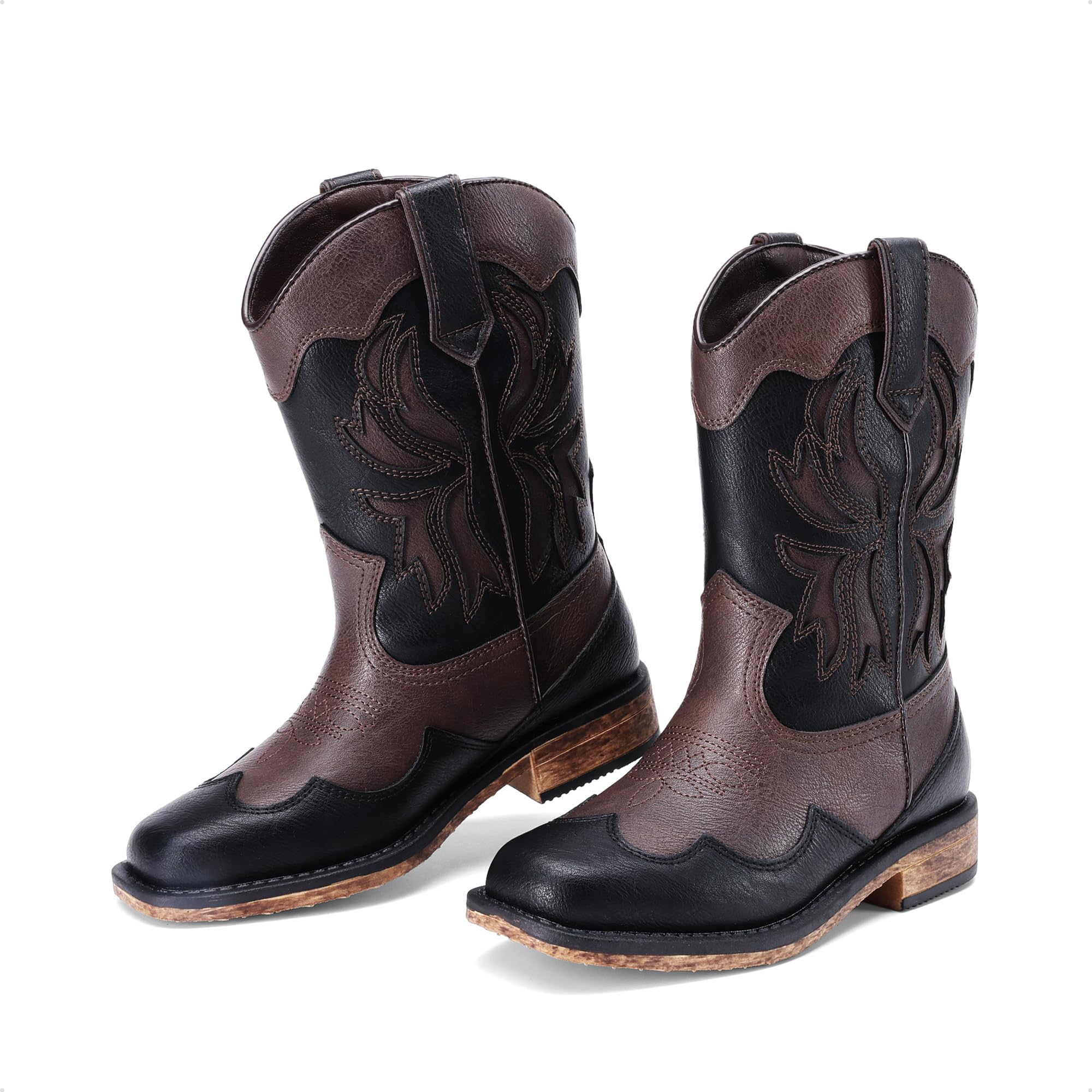 DREAM PAIRS Bottes de cowgirl pour filles et enfants - Bout carré - Mi-mollet - Chaussures d'équitation tendance occidentale pour tout-petit/petit enfant/grand enfant