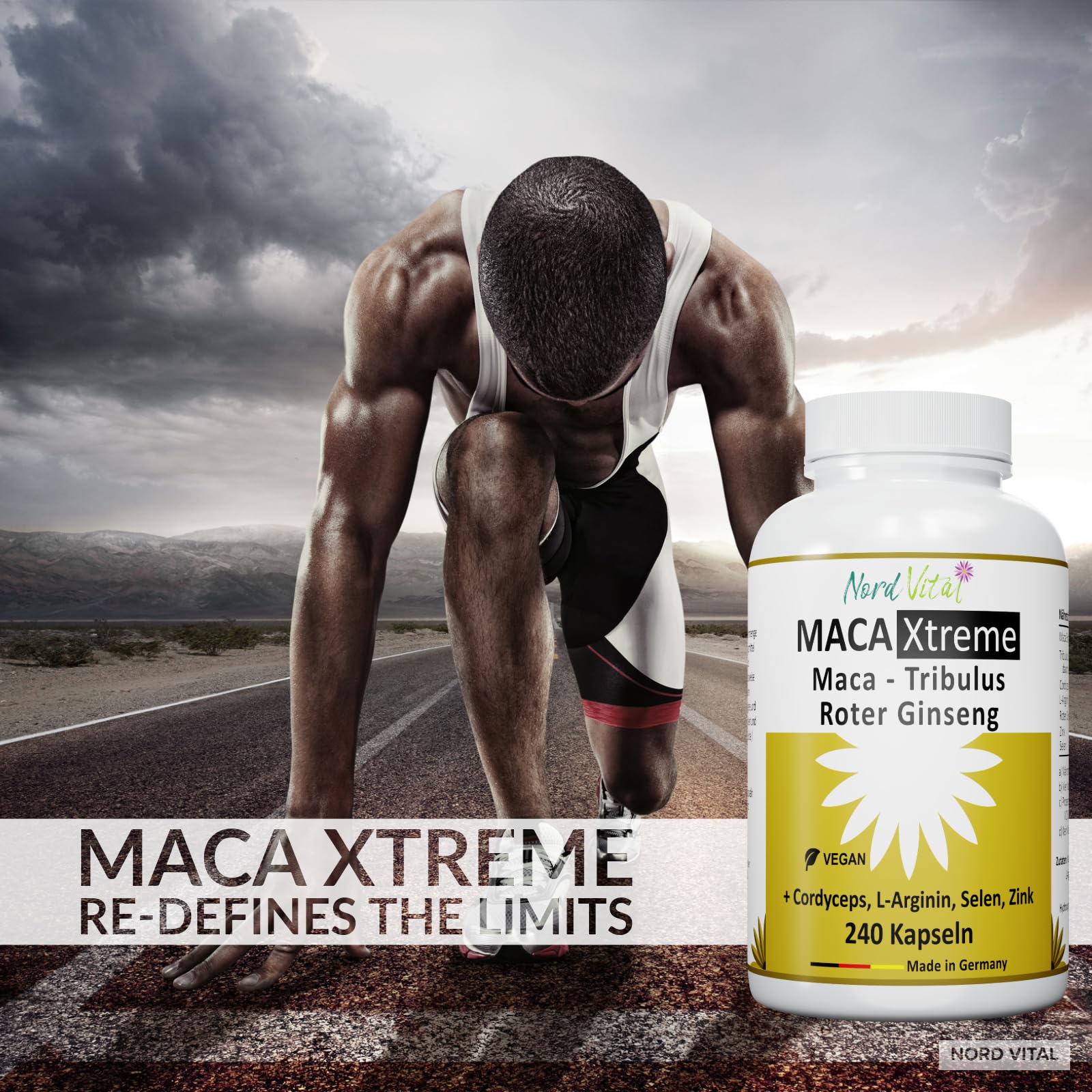 Maca Kapseln mit Ginseng, Cordyceps, L-Arginin und Tribulus Terrestris – ultra hochdosiert – mit Zink und Selen – 240 vegane Kapseln – deutsche Herstellung - hochwertige Rezeptur