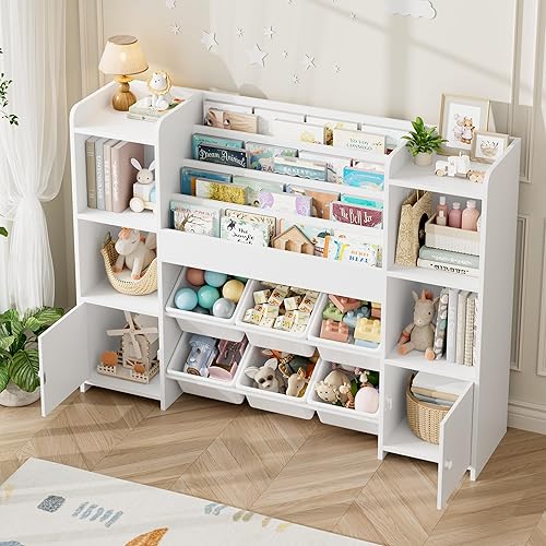 Miniatura 5 de FINETONES Organizador de almacenamiento de juguetes con 6 cubos de juguetes, organizador de juguetes para niños con 6 cubículos, organizadores de