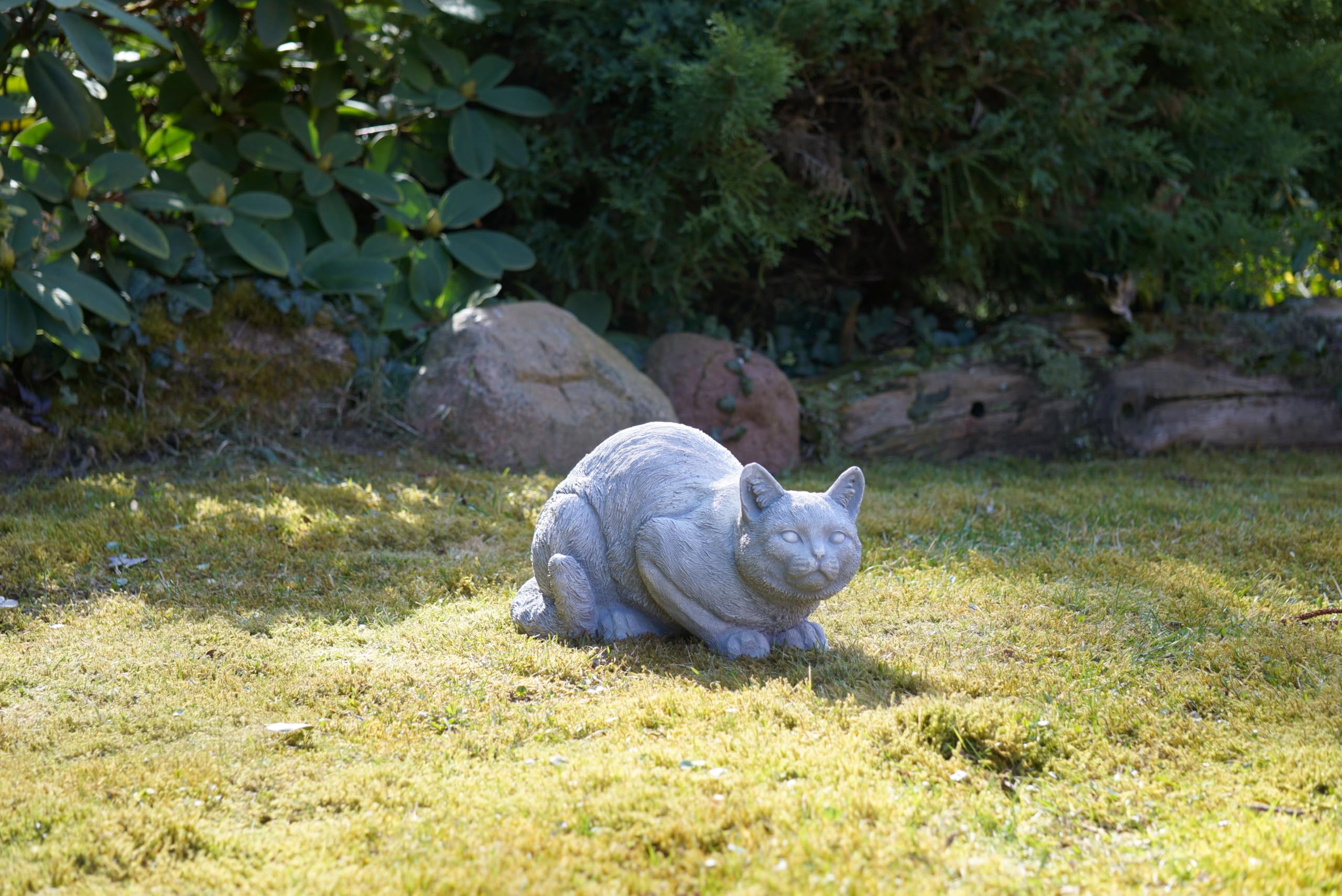 gartendekoparadies.de Leżący kot kamienna figurka, szara, odlew kamienny, 34 x 21 x 20 cm, 11 kg, odporna na mróz, dekoracja ogrodu