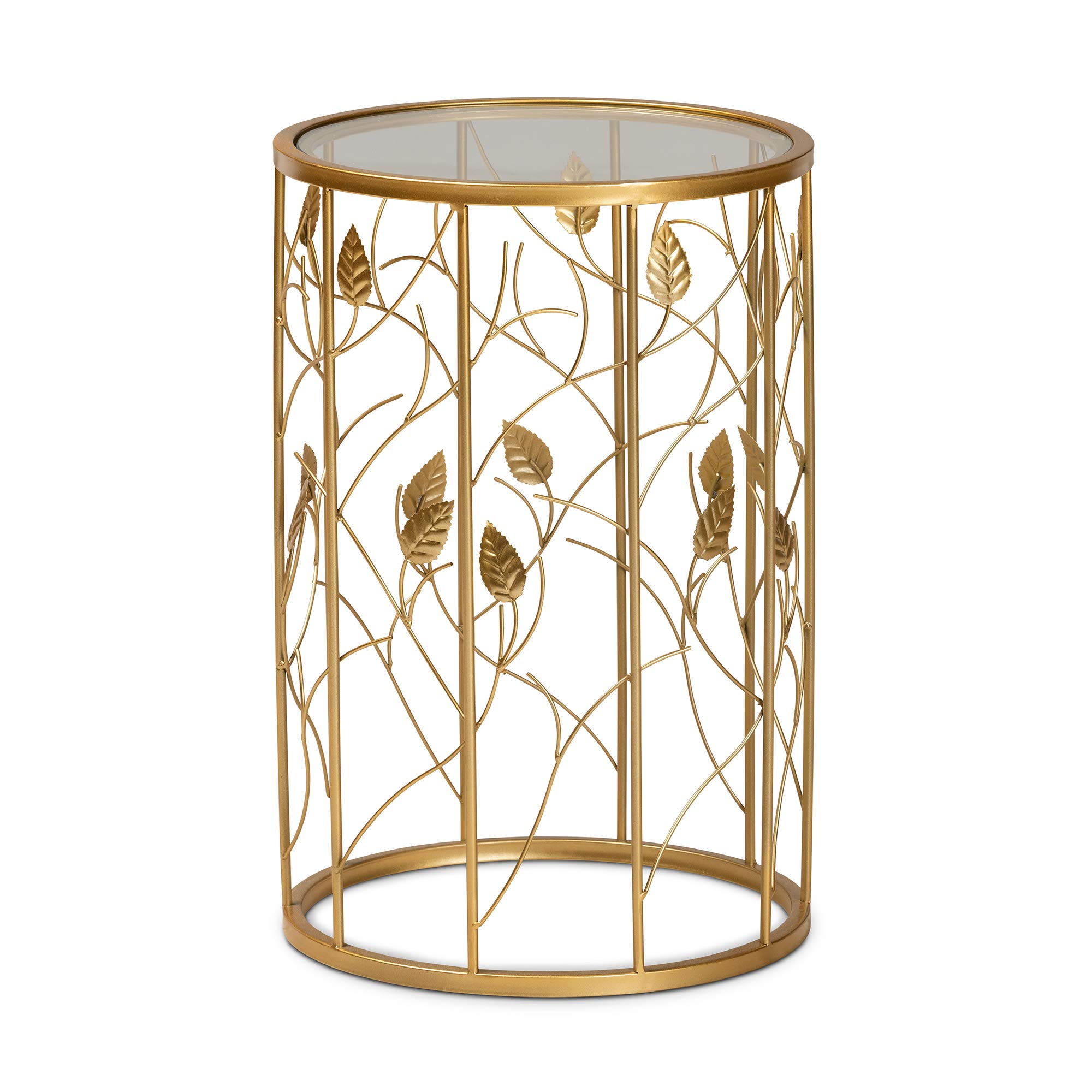 Baxton StudioAnaya Modern and Contemporary Glam Brushed Gold Finished Metal and Glass Leaf Accent End Table