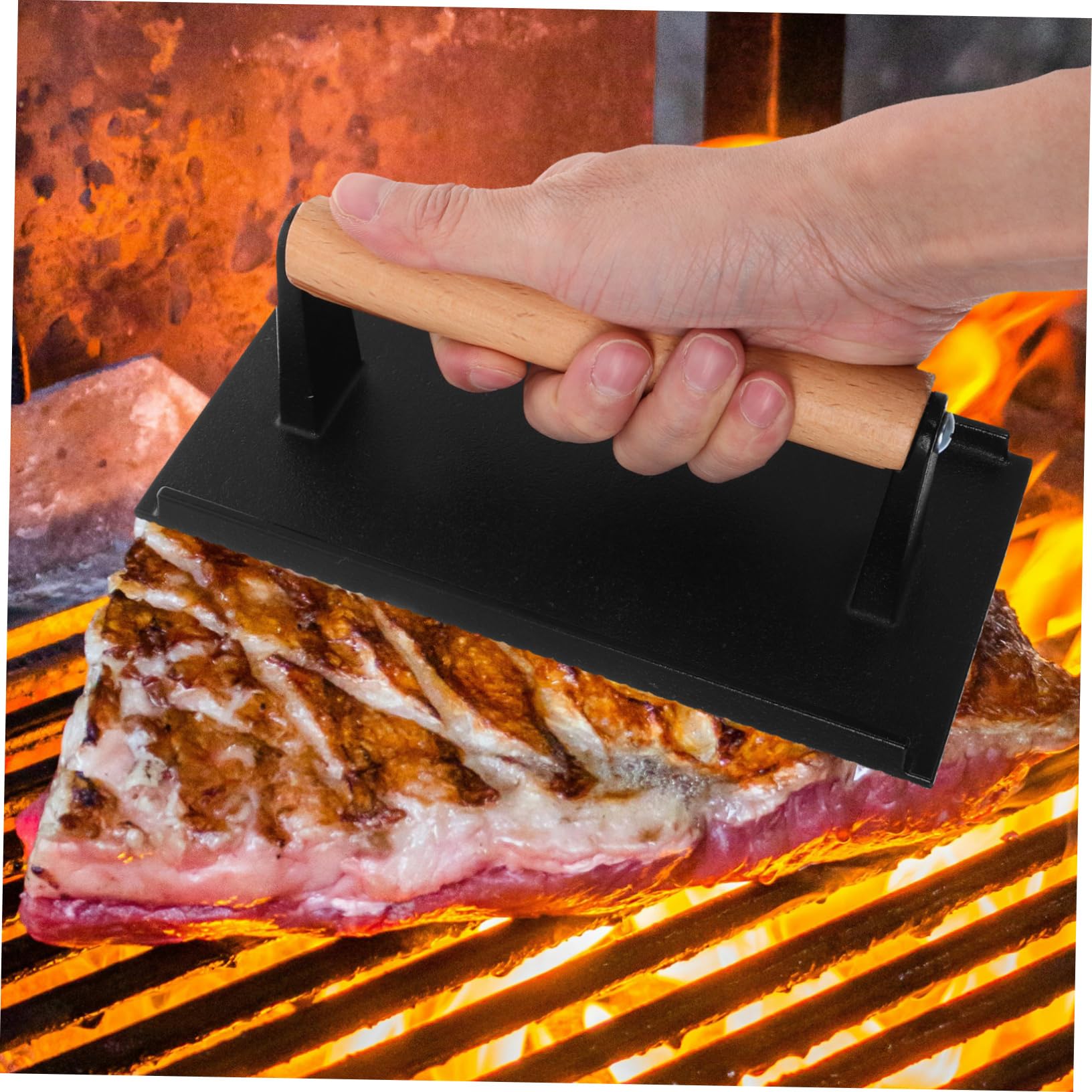 OUNONA 2piezas Prensas Rectangulares De Hierro Unidades Mango De Madera para Hamburguesas y Parrilla