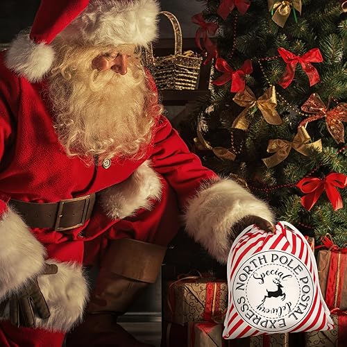 Miniatura 6 de Paterr 6 bolsas de Navidad de bastón de caramelo rojo y blanco, bolsa de regalo, bolsa de lona reutilizable, bolsas de regalo de Navidad, bolsas de