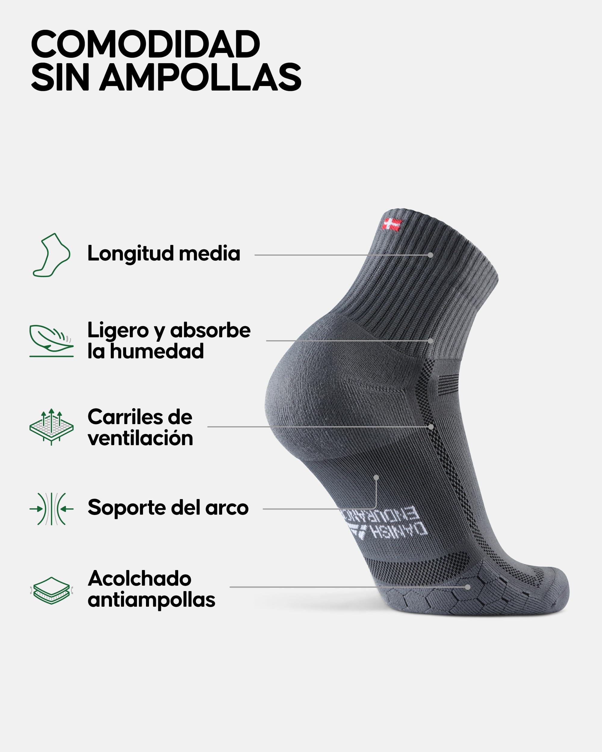 DANISH ENDURANCE Calcetines de Running Unisex, Antideslizantes, Calcetines Antiampollas para Hombre y Mujer, 3 y 5 Pack