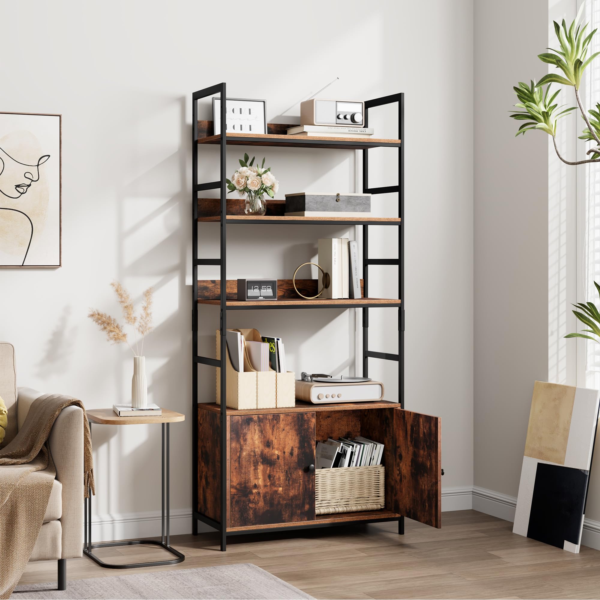 Industrial Wood And Metal Shelves CONSDAN Industrial Bookshelf, USA