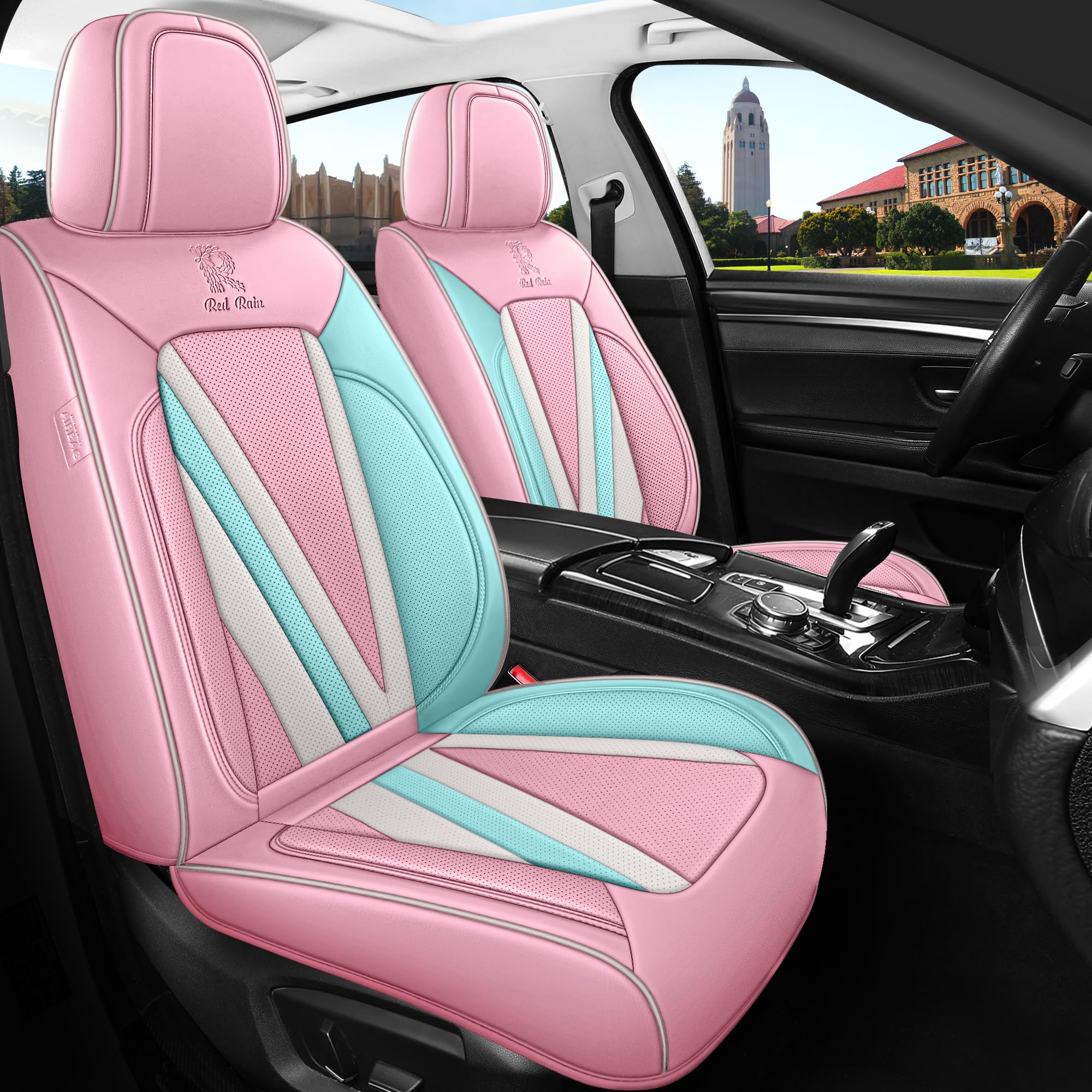 Full Coverage Blue Car Seat Covers Universal Seat Covers Leather Auto Seat Cushion Covers (R-Blue+White) — view 9