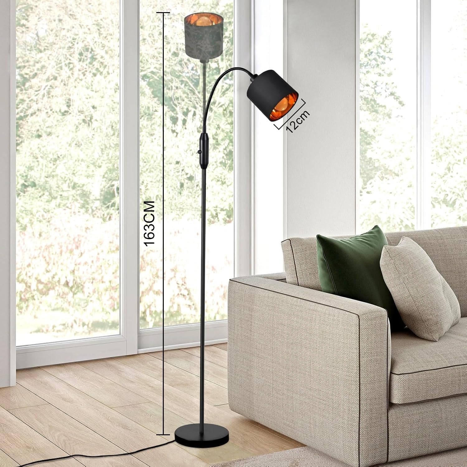 Glitzerlife Stehlampe Schwarz Leselampe Wohnzimmer Bogenlampe Vintage