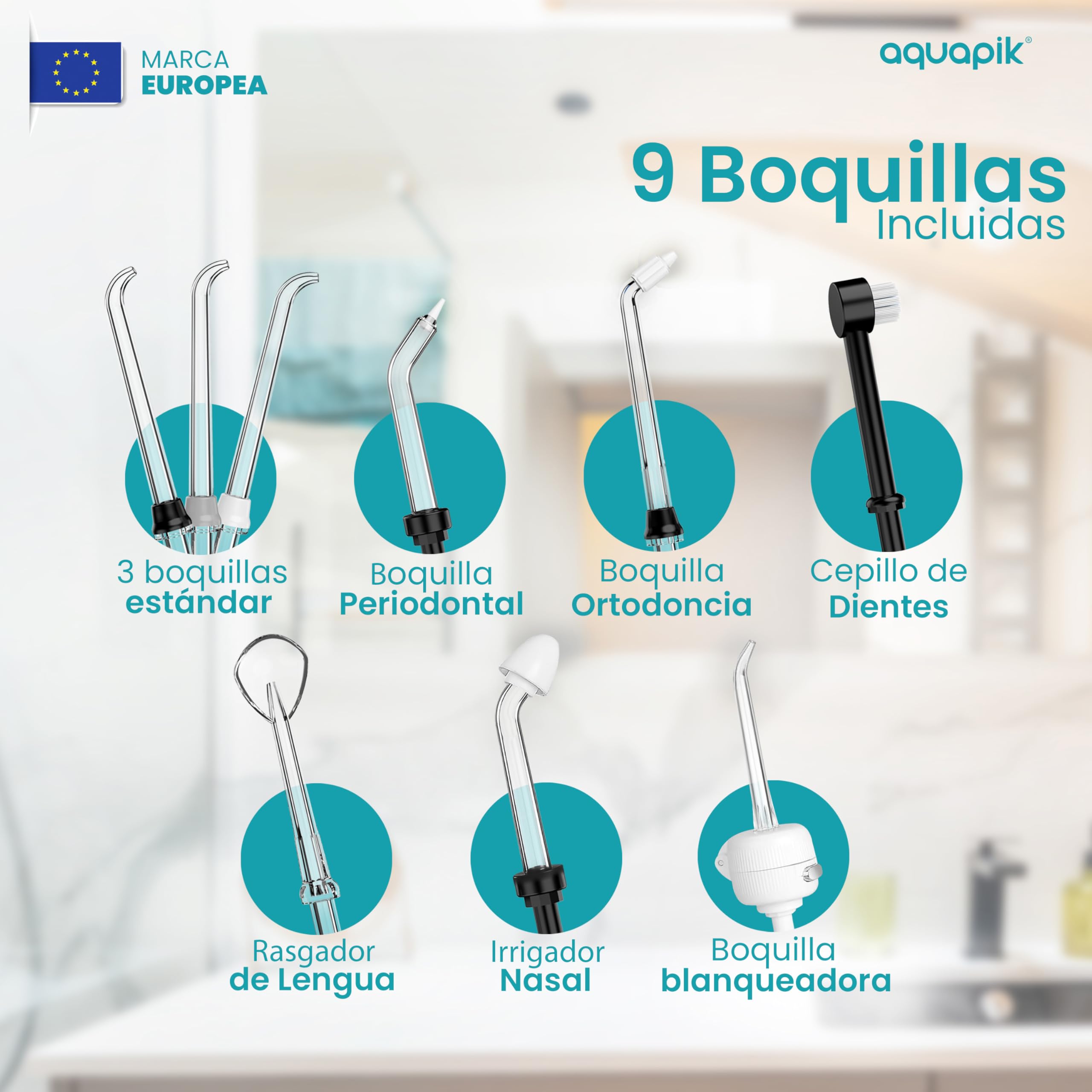 Aquapik Advanced irygator do jamy ustnej, idealny do aparatów ortodontycznych, implantów i wrażliwych dziąseł, zestaw do rozjaśniania usuwa plamy | 10 poziomów ciśnienia | 10 dysz | zalecany przez
