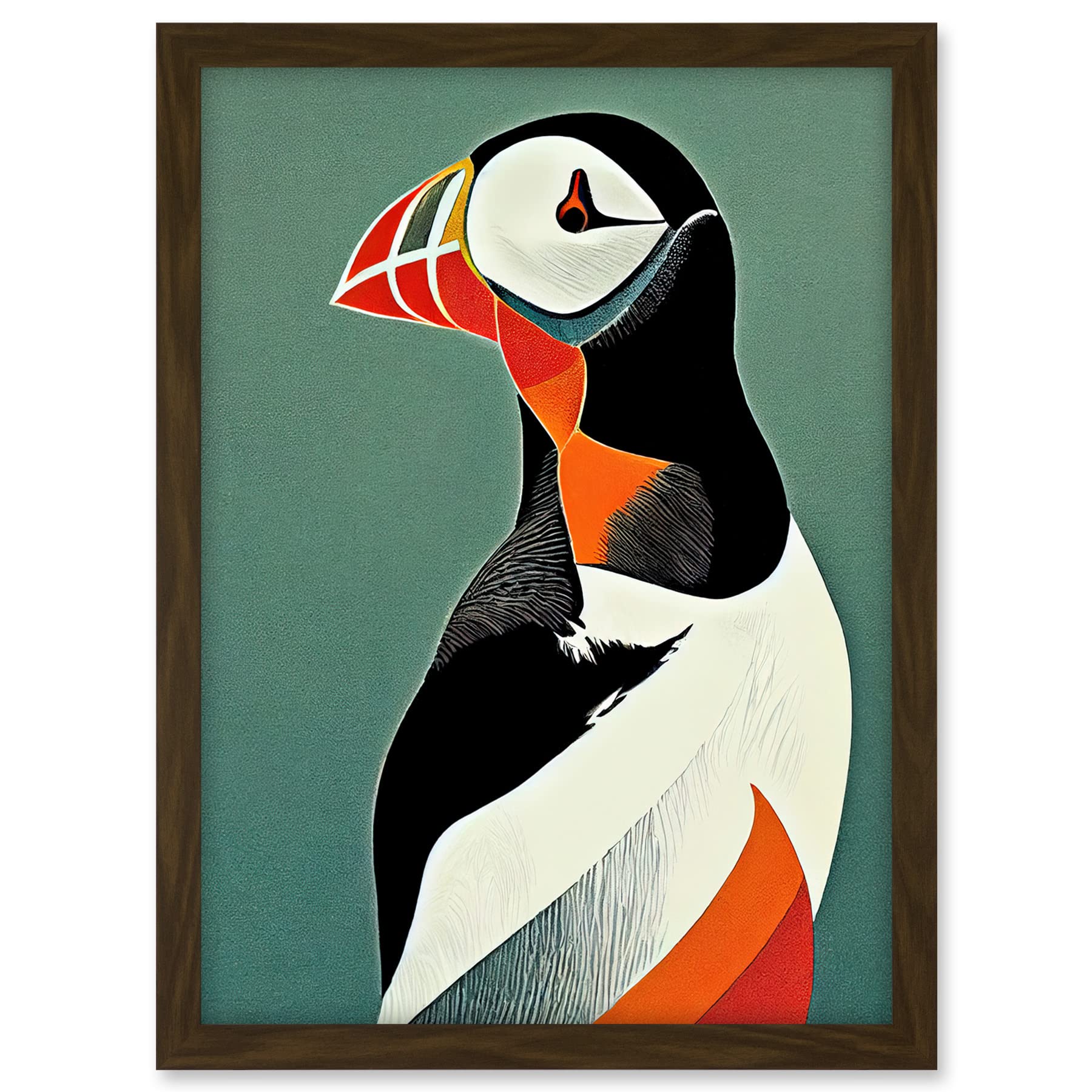 Wee Blue Coo Bright Bold Colourful Atlantic Puffin Bird Portrait Artwork Framed A3 Wall Art Print