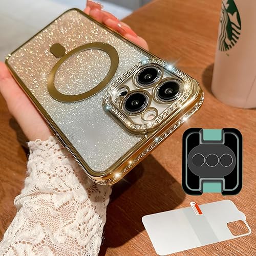 zjmriod Funda magnética con purpurina compatible con iPhone 13 Pro Max, compatible con MagSafe, chapado iridiscente, bonita funda de teléfono