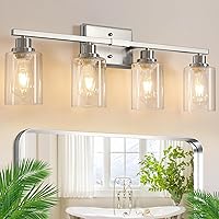Vista 17 de Ascher Lámparas de baño de 4 luces, modernas luces de tocador con pantalla de vidrio transparente, lámpara de pared de níquel cepillado para espejo