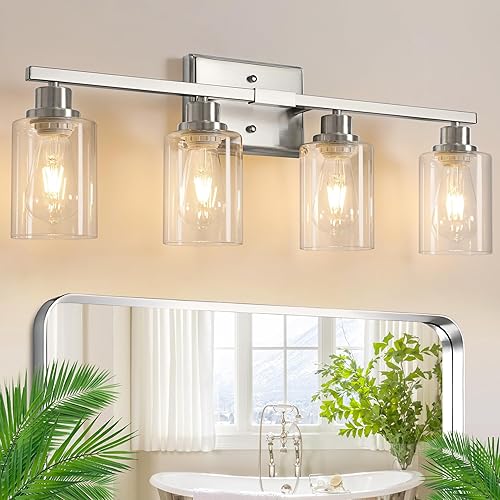 Miniatura 10 de Ascher Lámparas de tocador de baño, 3 lámparas de pared con pantalla de cristal transparente, luces de pared negras para espejo, cocina, sala de