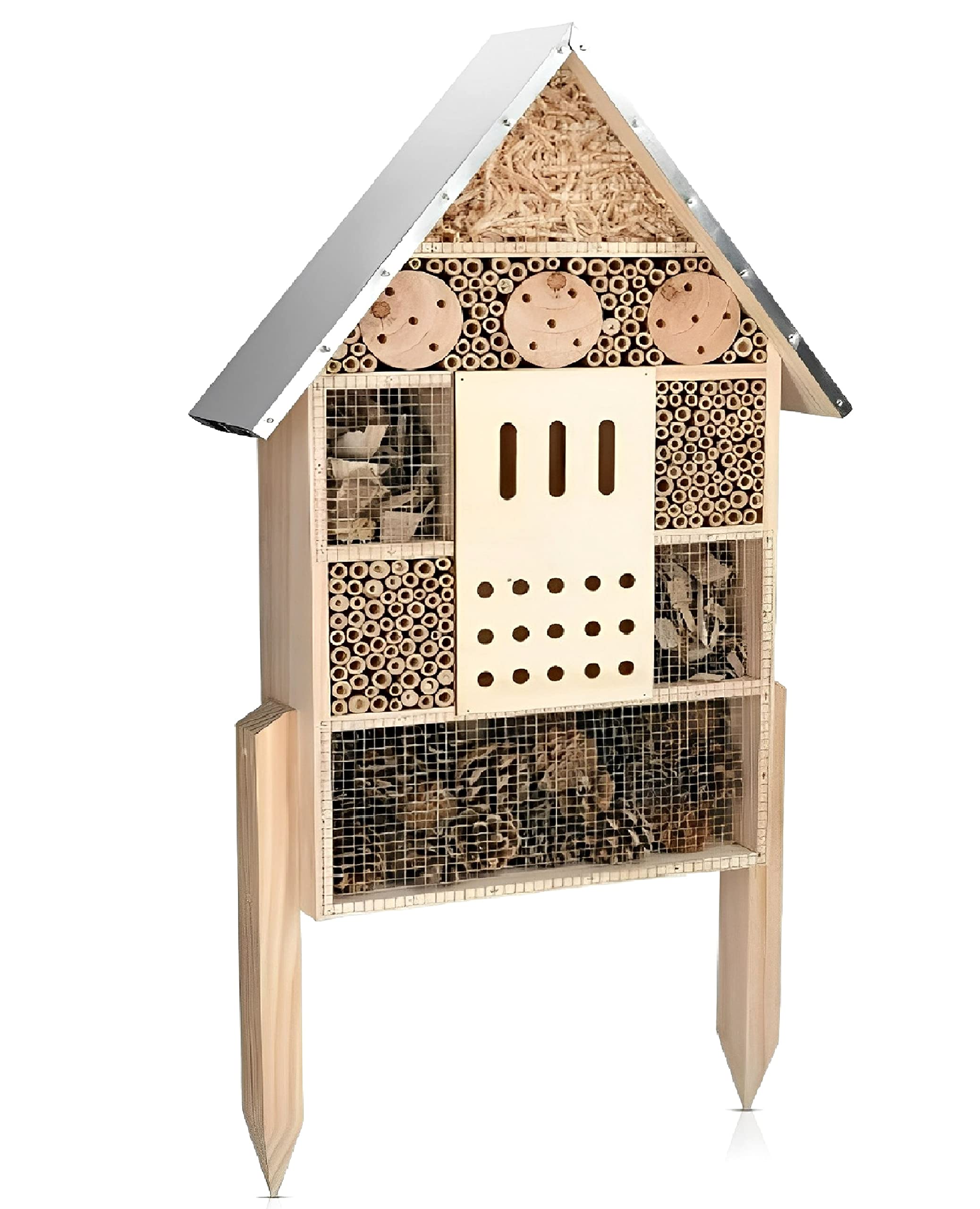 Aggloz | Wooden Insect Bee House Natural Wood Bug Hotel Shelter Garden Nest Box | Extra Large 58cm | Natural (XXL Insect Hotels)