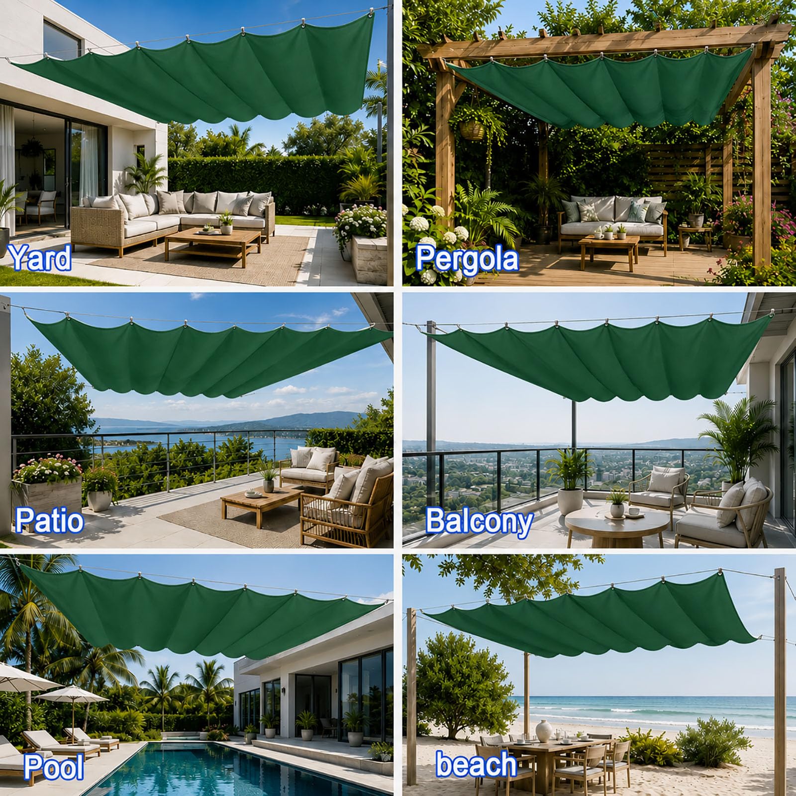Toldo Vela de Sombra Retráctil 100 x 1150 cm Protección UV 98% Resistente Al Clima y Desgarro Resistente a Desgarros Impermeable Toldo Vela de Sombra para Terraza Jardín, Verde