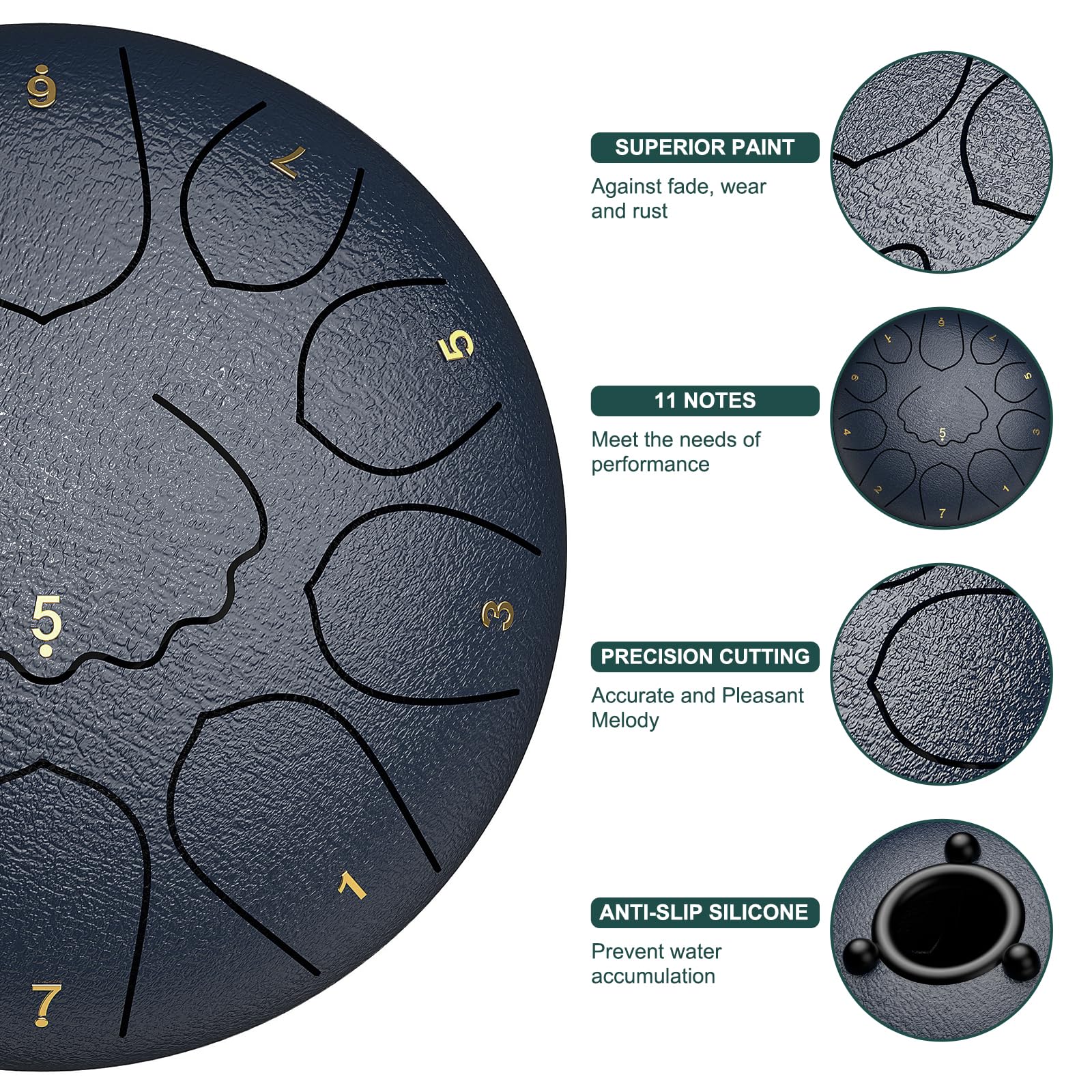 Rain Drum for Outside Garden, 8 Inches 11 Notes Steel Tongue Drum, Waterproof Meditation Rain Chime, Musical Instruments for Adult Gift with Bag, Music Book, Mallets (Navy Blue) 3