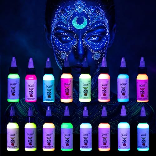 Tattoo Ink Set - Glow in Blacklight UV Tattoo Ink Kit, 16 Color 1oz Professional Tattoo Fluorescent Ink & Tattoo Equipment for Halloween Supplies (1 oz(30ml), 16Color)