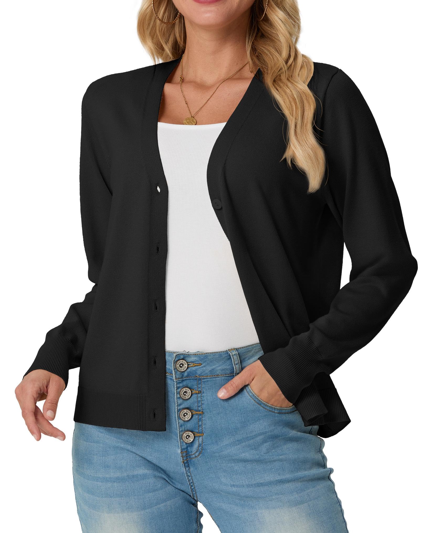 GRECERELLE Damen Leichte Strickjacke mit V-Ausschnitt und Knöpfen Cardigan Damen Lässig Eleganter Sommer Frühling Herbst Weiche Jacke über Top Kleid