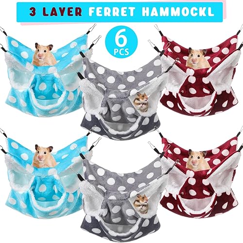 Miniatura 5 de Sadnyy Hamaca de 6 piezas para conejillo de indias, cama de hurón de doble capa, hamaca colgante para animales pequeños, hamaca para mascotas,