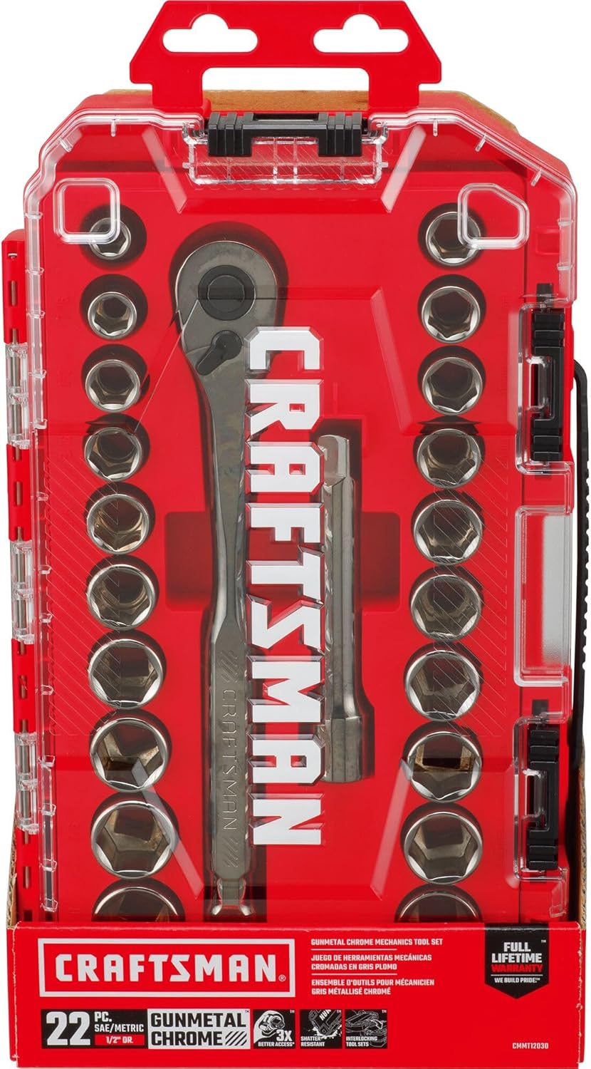 CRAFTSMAN Mechanics Tool Set, 1/2" Drive, SAE/Metric, 22 Piece (CMMT12030)